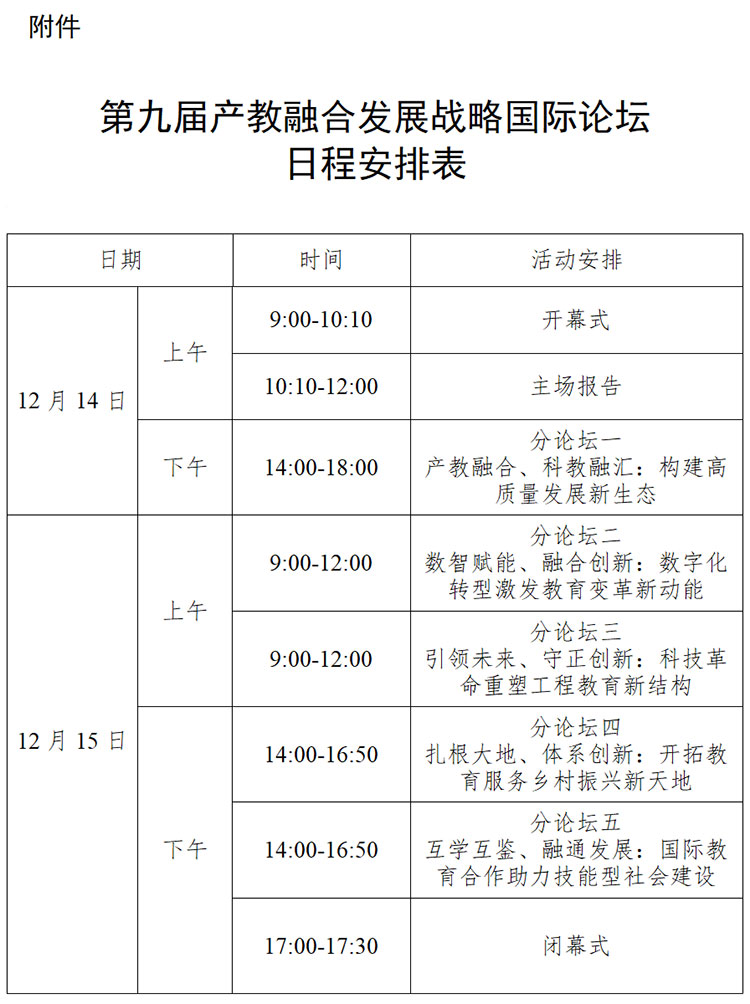 第九届产教融合发展战略国际论坛12月14-15日召开