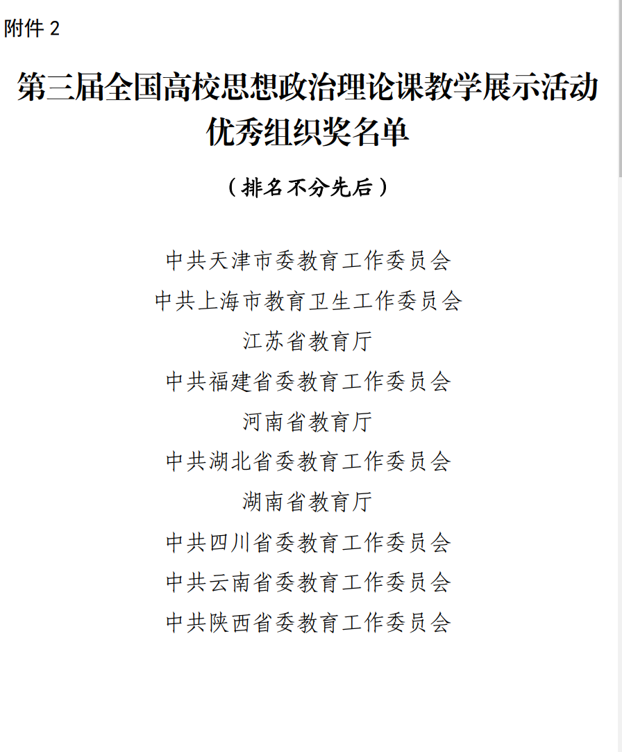 教育部公布第三届全国高校思政理论课教学展示活动评选结果