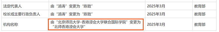 教育部：北京师范大学—香港浸会大学联合国际学院更名北师香港浸会大学
